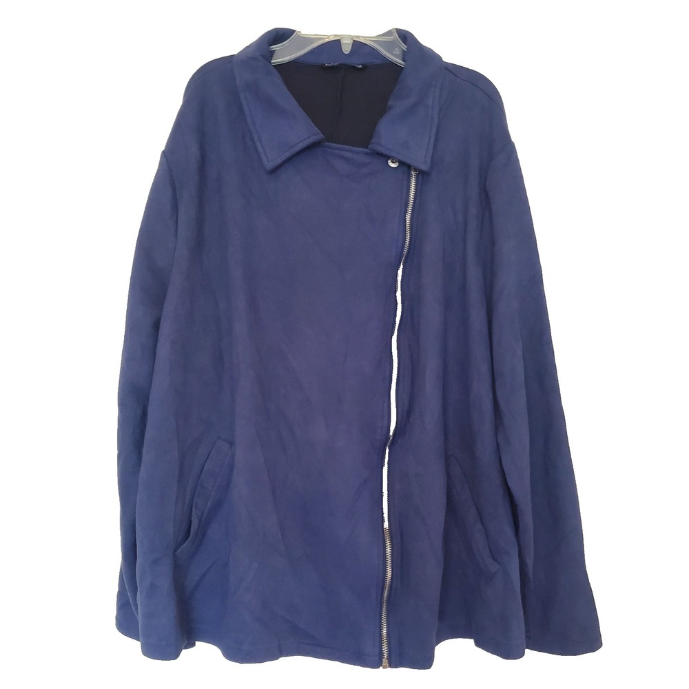 Bloomchic Womens Plus Size 22-24 Navy Blue Faux Suede Asymmetrical Moto Jacket